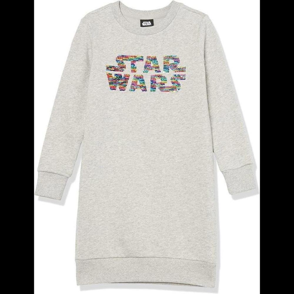 Star Wars Girls Small 6-7 Long Sleeve Gray French Terry Dress Sequins Chest Logo